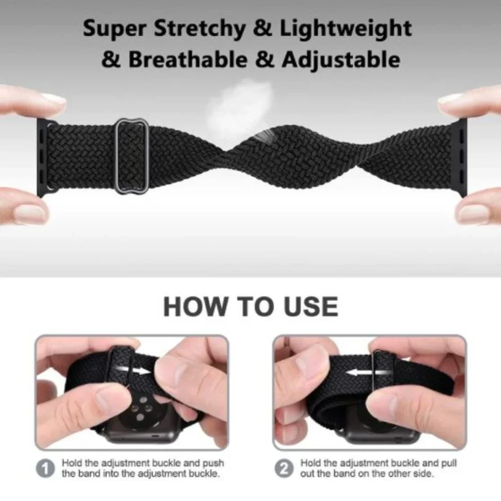 NEW Adjustable Braided Solo Loop For Apple Watch GY - Picture 2 of 5